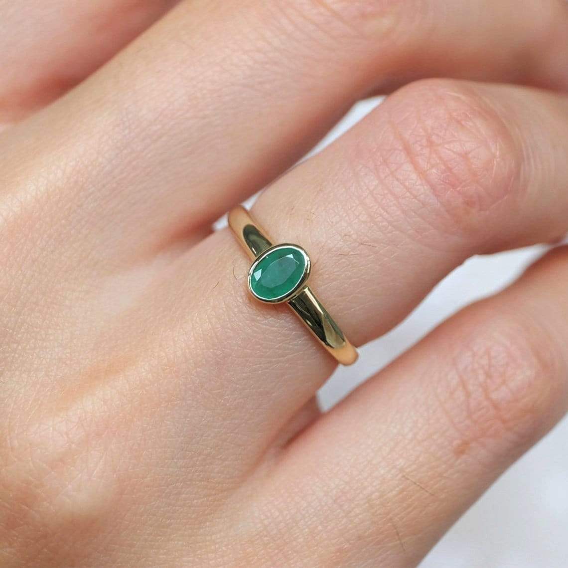 0.39 Carats 14k Solid Gold Emerald Engagement Ring - SOVATS