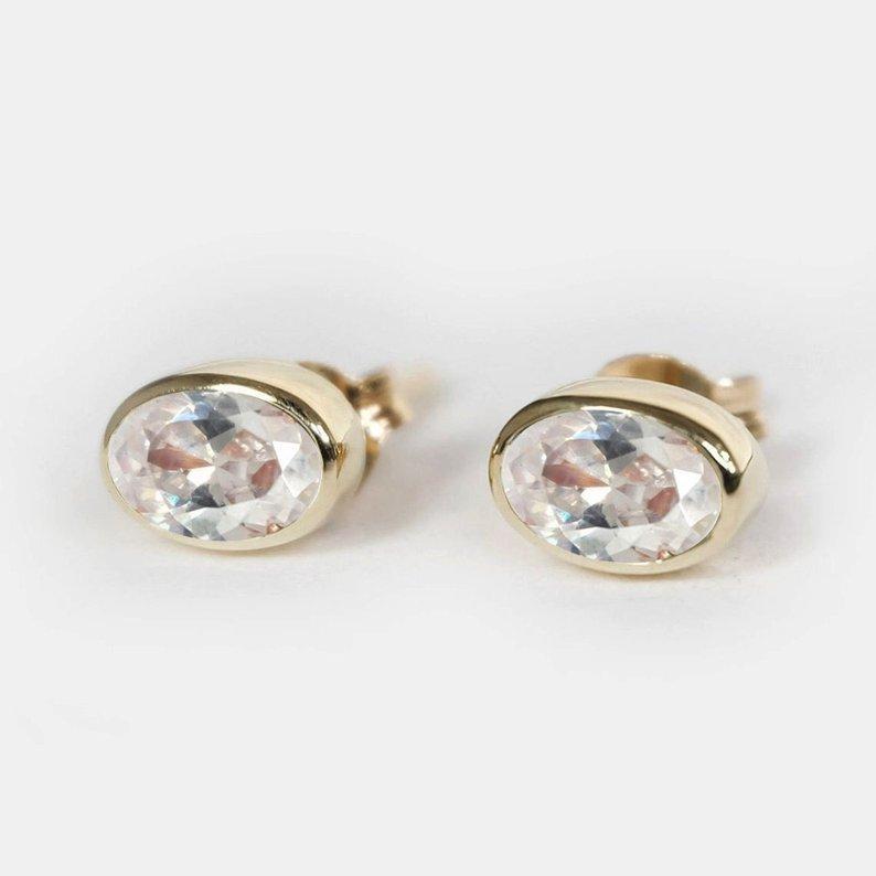 0.60 Carats 14k Solid Rose Gold White Topaz Earrings - SOVATS