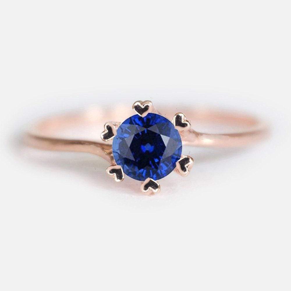0.70 Carats 14k Solid Rose Gold Sapphire Heart Prong Engagement Ring - SOVATS