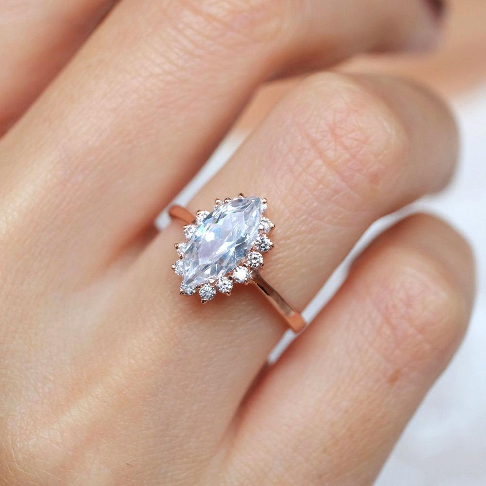 1.80 Carats 14k Solid Rose Gold White Topaz Engagement Ring - SOVATS