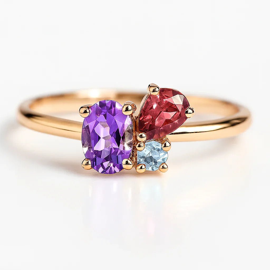 Amethyst Rhodolite Aquamarine Ring Nawra - SOVATS