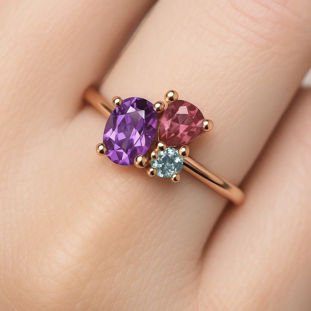 Amethyst Rhodolite Aquamarine Ring Nawra - SOVATS
