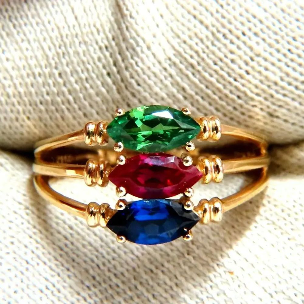 ruby, sapphire, emerald ring