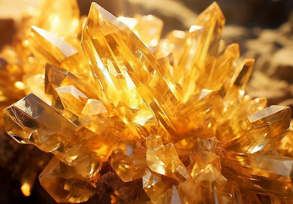 a close-up of several pieces of uncut citrine