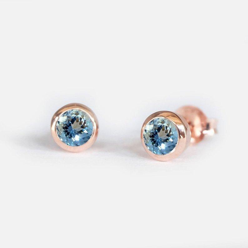 0.25 Carats 14k Solid Rose Gold Aquamarine Earrings - SOVATS