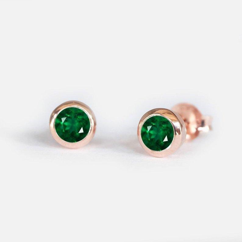 0.25 Carats 14k Solid Rose Gold Emerald Earrings - SOVATS
