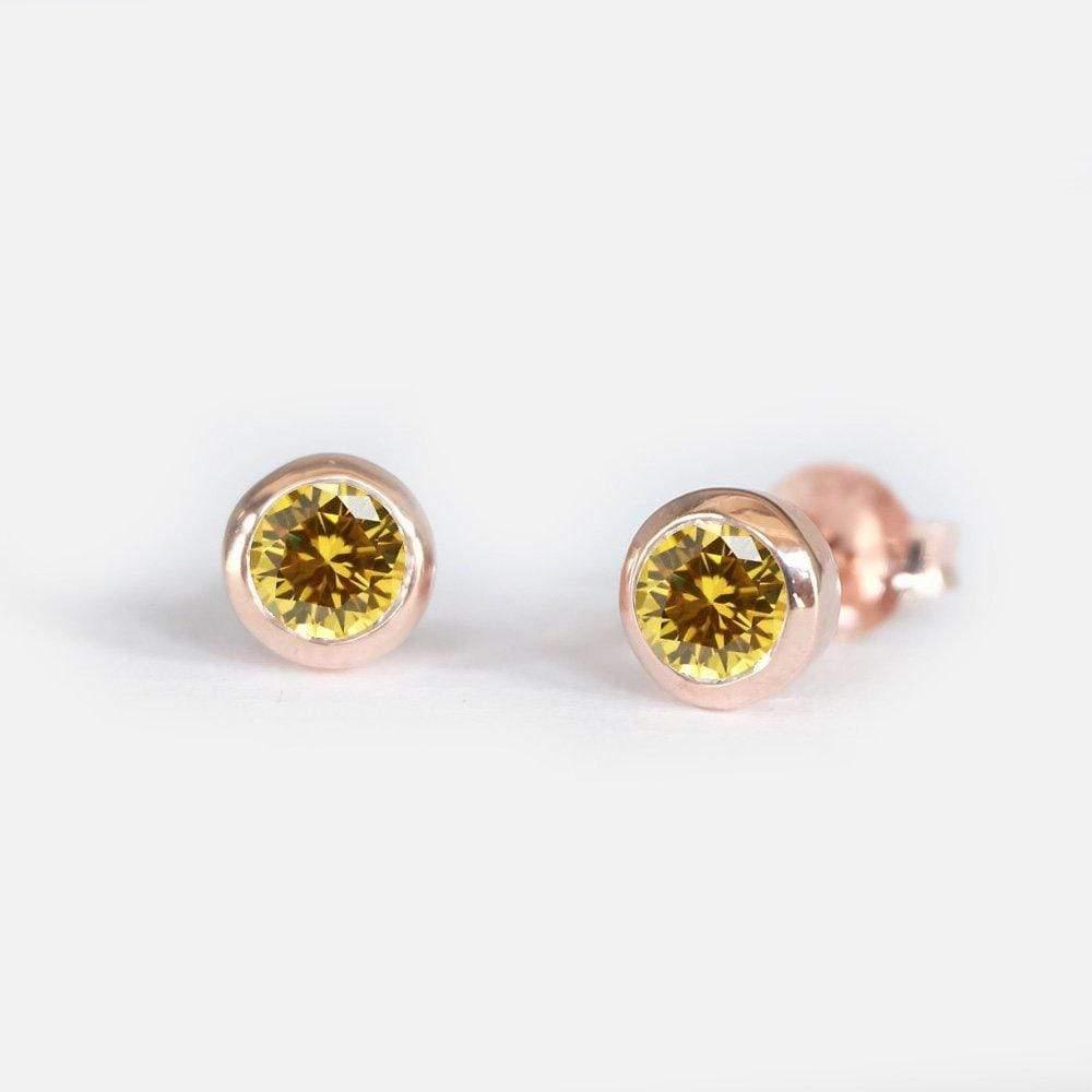 0.38 Carats 14k Solid Rose Gold Yellow Sapphire Earrings - SOVATS