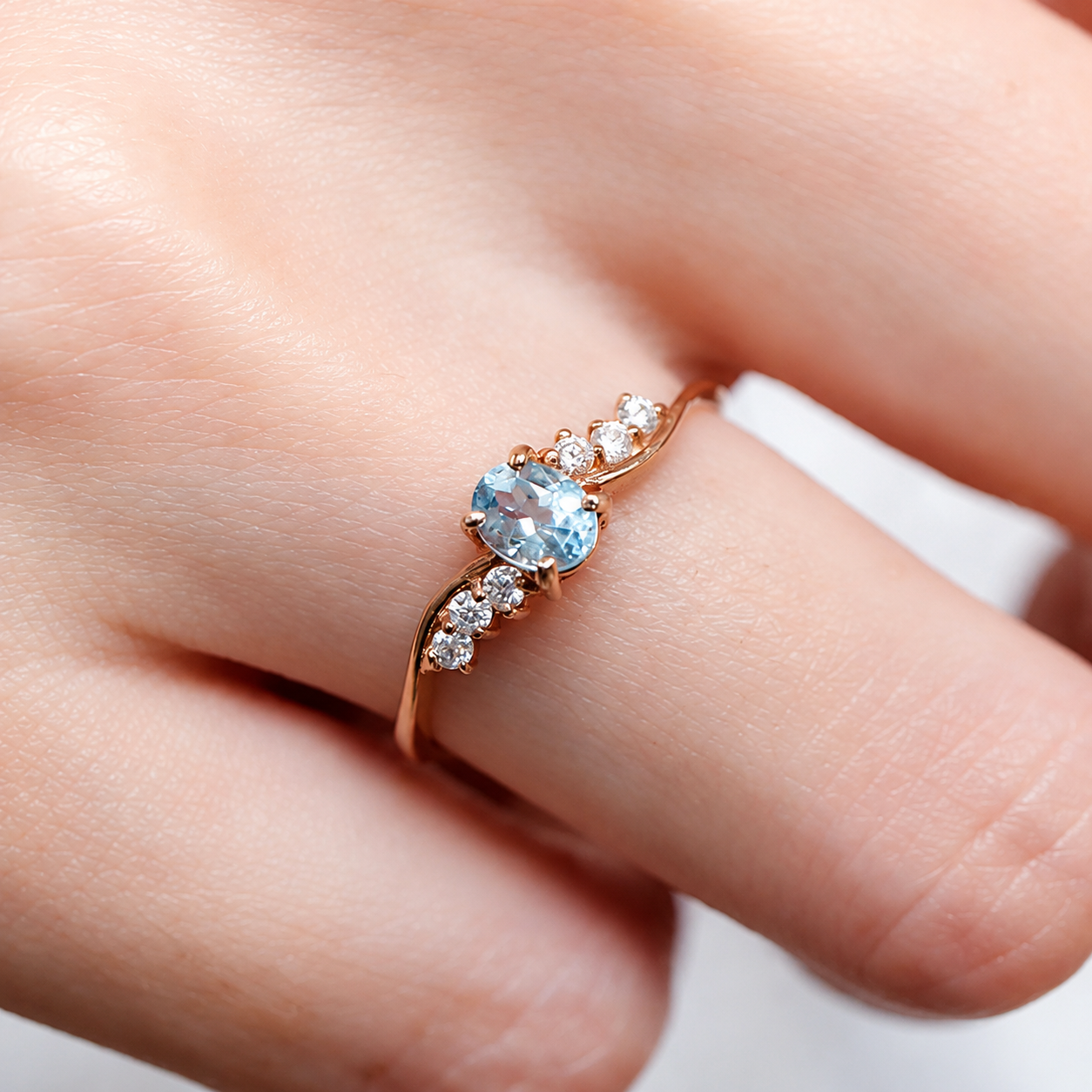 Aquamarine Diamond Gold Ring Avdotya