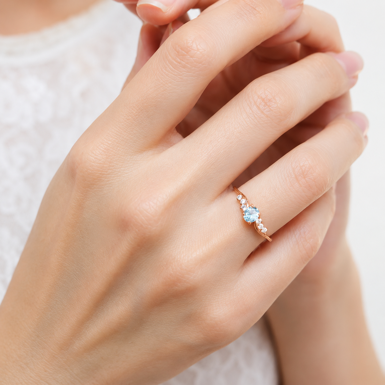Aquamarine Diamond Gold Ring Avdotya
