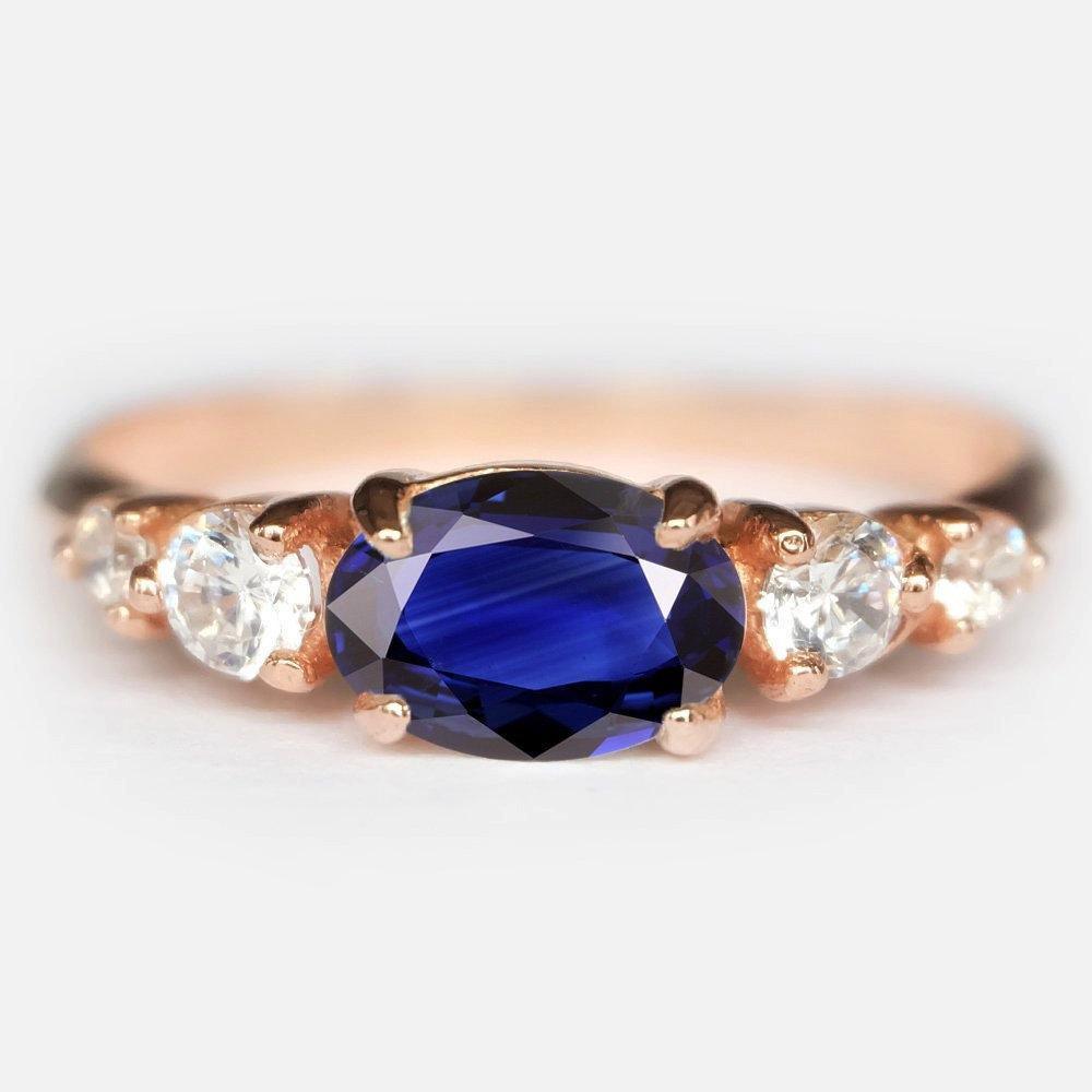 1.10 Carats 14k Solid Rose Gold Sapphire Engagement Ring - SOVATS