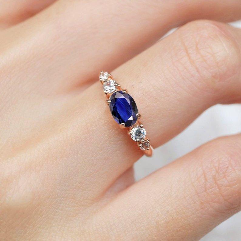 1.10 Carats 14k Solid Rose Gold Sapphire Engagement Ring - SOVATS