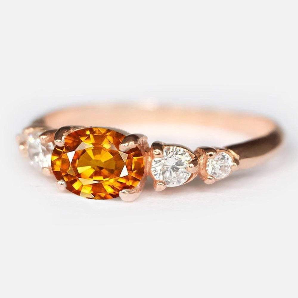 1.10 Carats 14k Solid Rose Gold Yellow Sapphire Engagement Ring - SOVATS