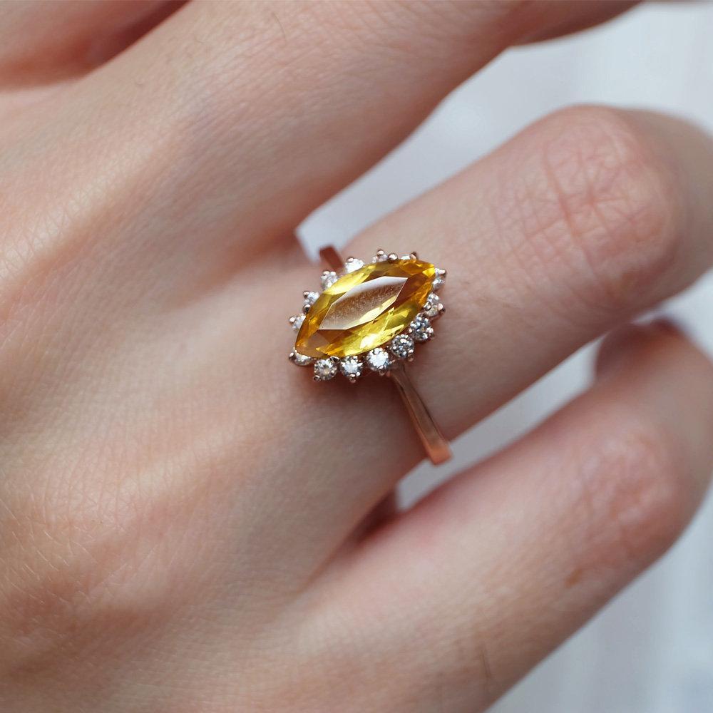1.40 Carats 14k Solid Rose Gold Citrine Engagement Ring - SOVATS