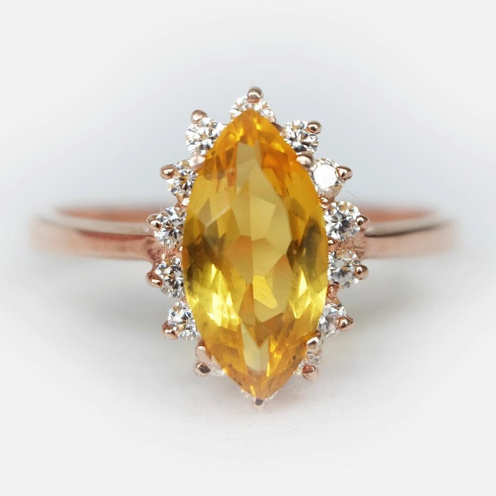 1.40 Carats 14k Solid Rose Gold Citrine Engagement Ring - SOVATS