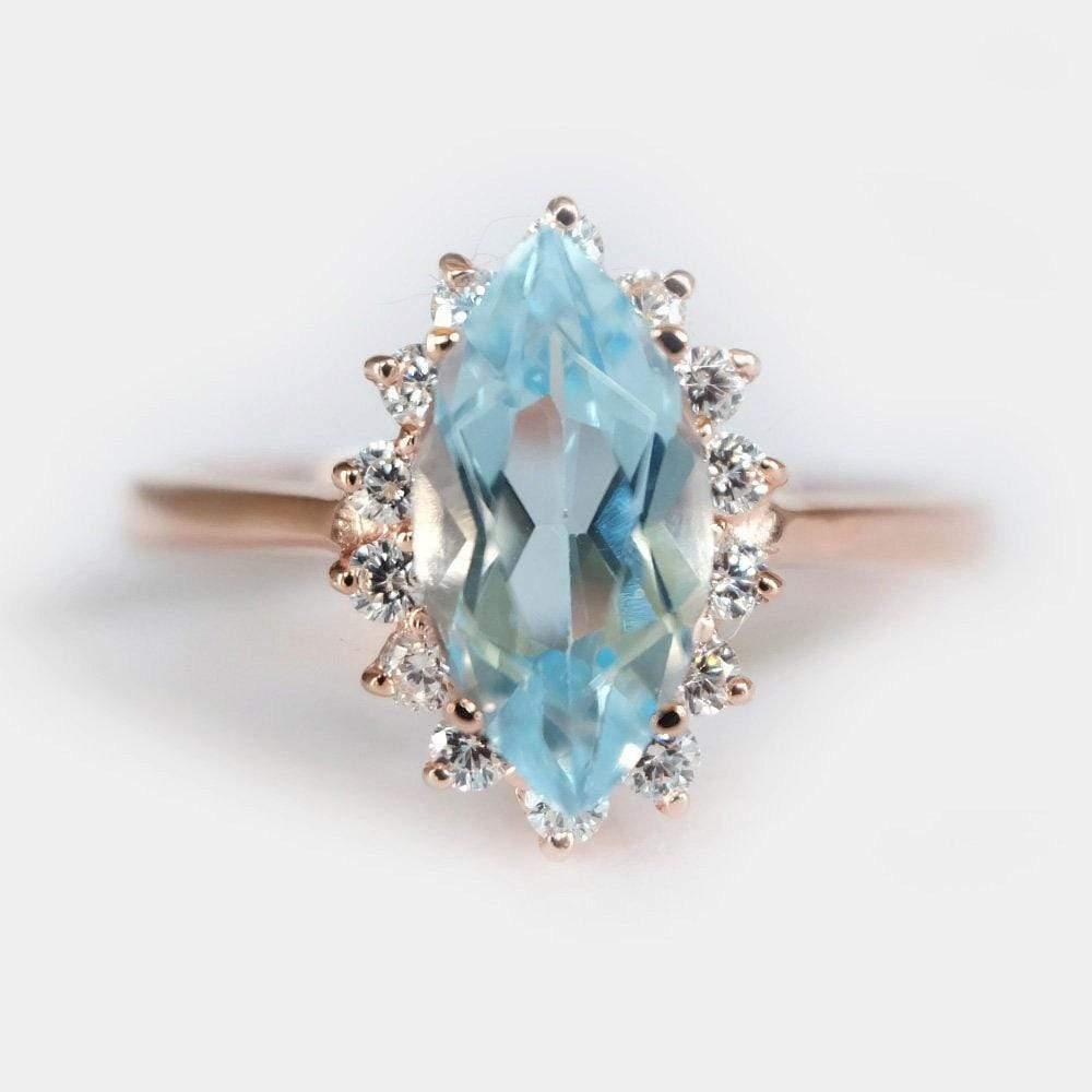 1.80 Carats 14k Solid Rose Gold Blue Topaz Engagement Ring - SOVATS