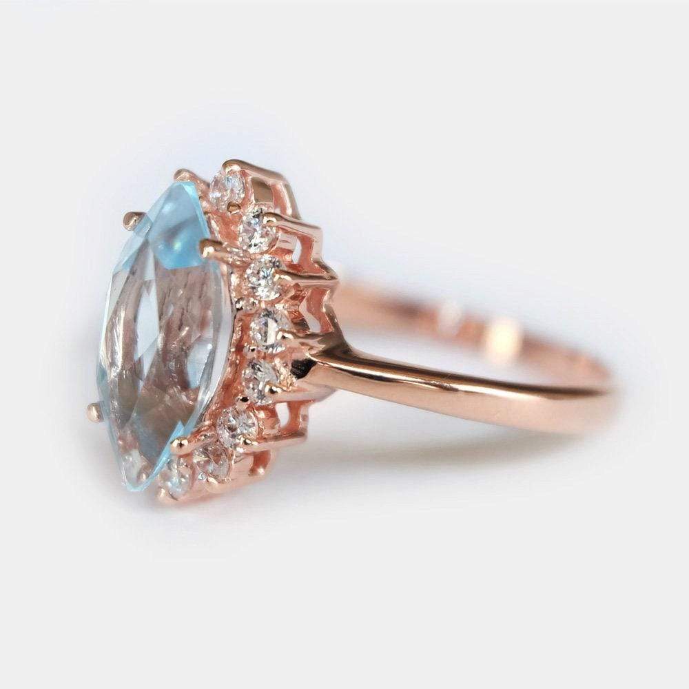 1.80 Carats 14k Solid Rose Gold Blue Topaz Engagement Ring - SOVATS