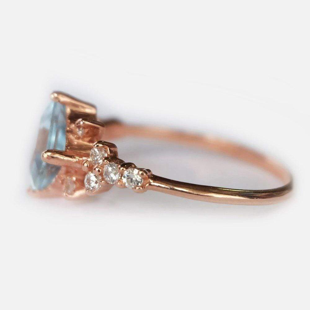 1 Carats 14k Solid Rose Gold Aquamarine Engagement Ring - SOVATS