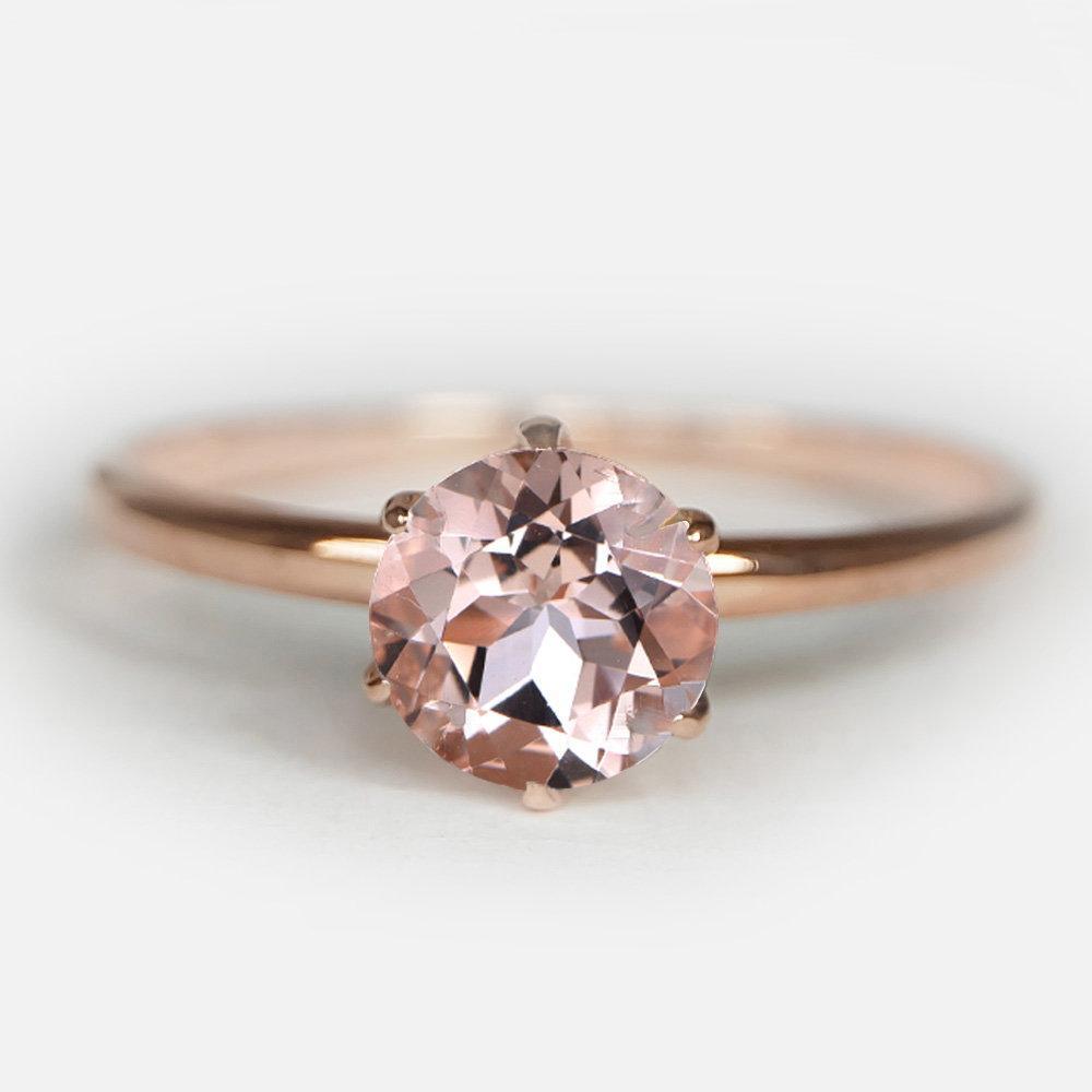 1 Carats 14k Solid Rose Gold Morganite Engagement Ring - SOVATS