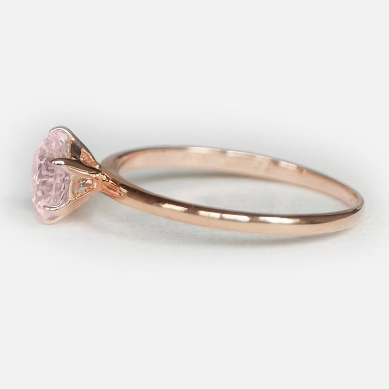 1 Carats 14k Solid Rose Gold Morganite Engagement Ring - SOVATS