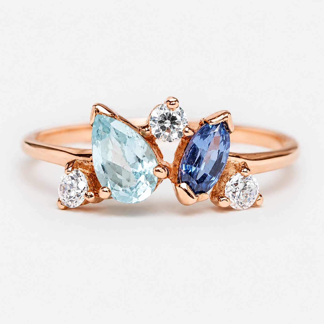 Sapphire Aquamarine Diamond Gold Ring Luci