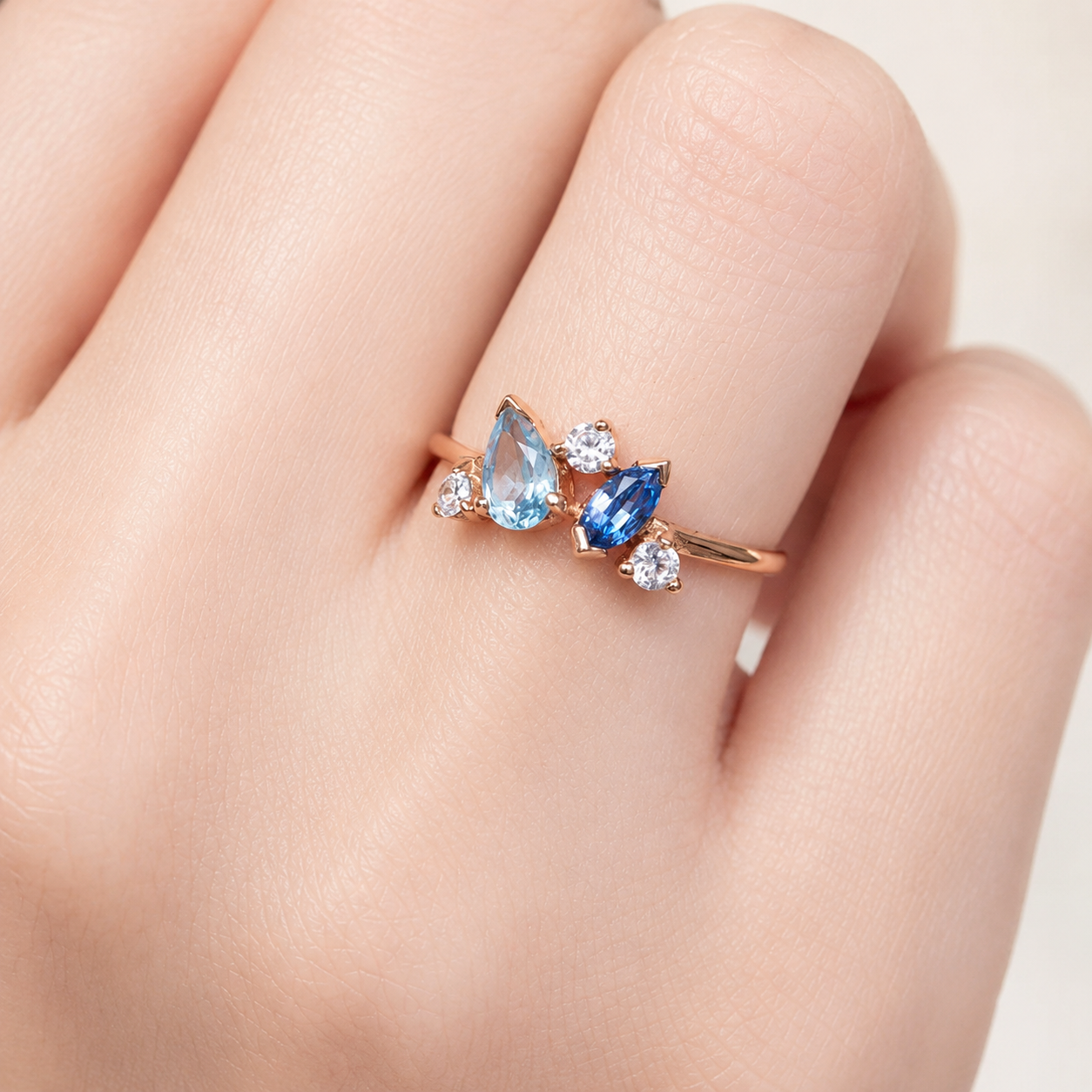 Sapphire Aquamarine Diamond Gold Ring Luci