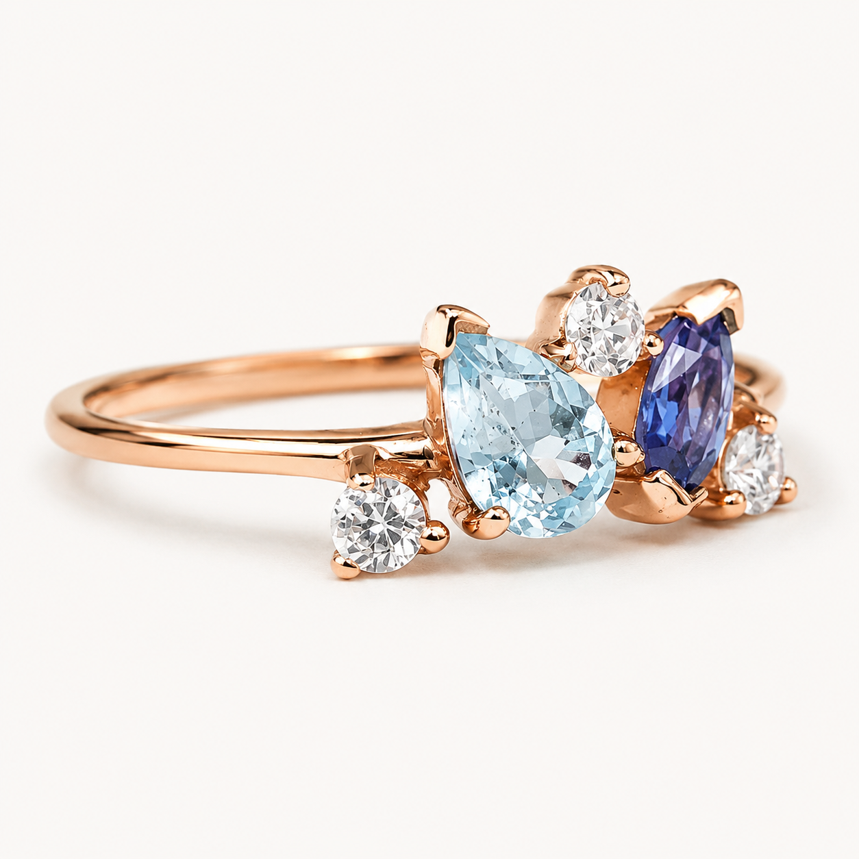 Sapphire Aquamarine Diamond Gold Ring Luci