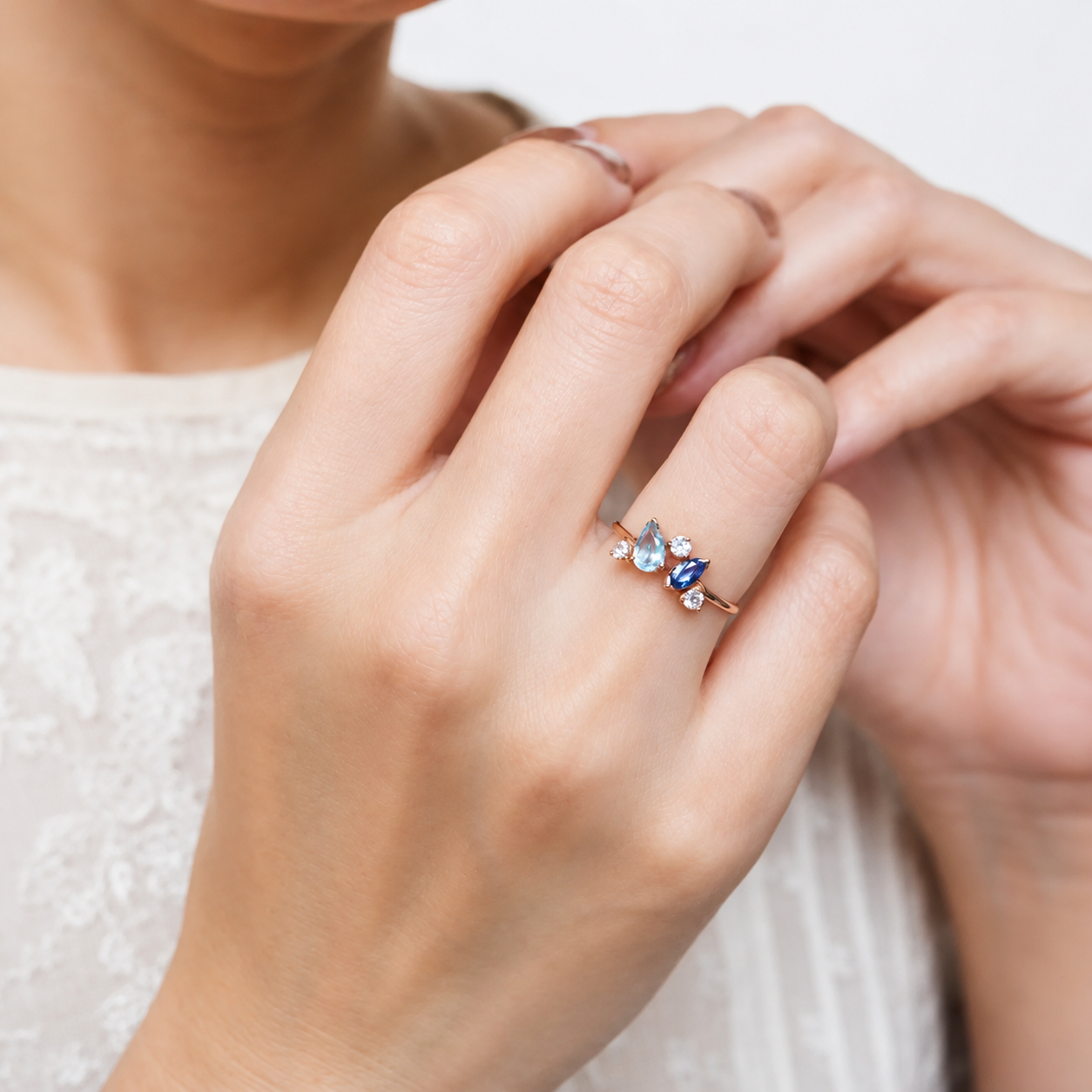 Sapphire Aquamarine Diamond Gold Ring Luci
