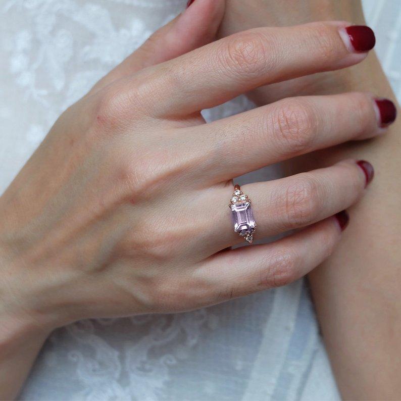 2.20 Carats 14k Solid Rose Gold Amethyst Engagement Ring - SOVATS