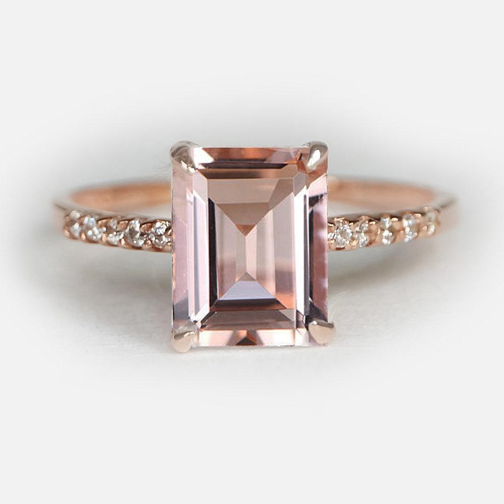 2.60 Carats 14k Solid Rose Gold Morganite Engagement Ring - SOVATS