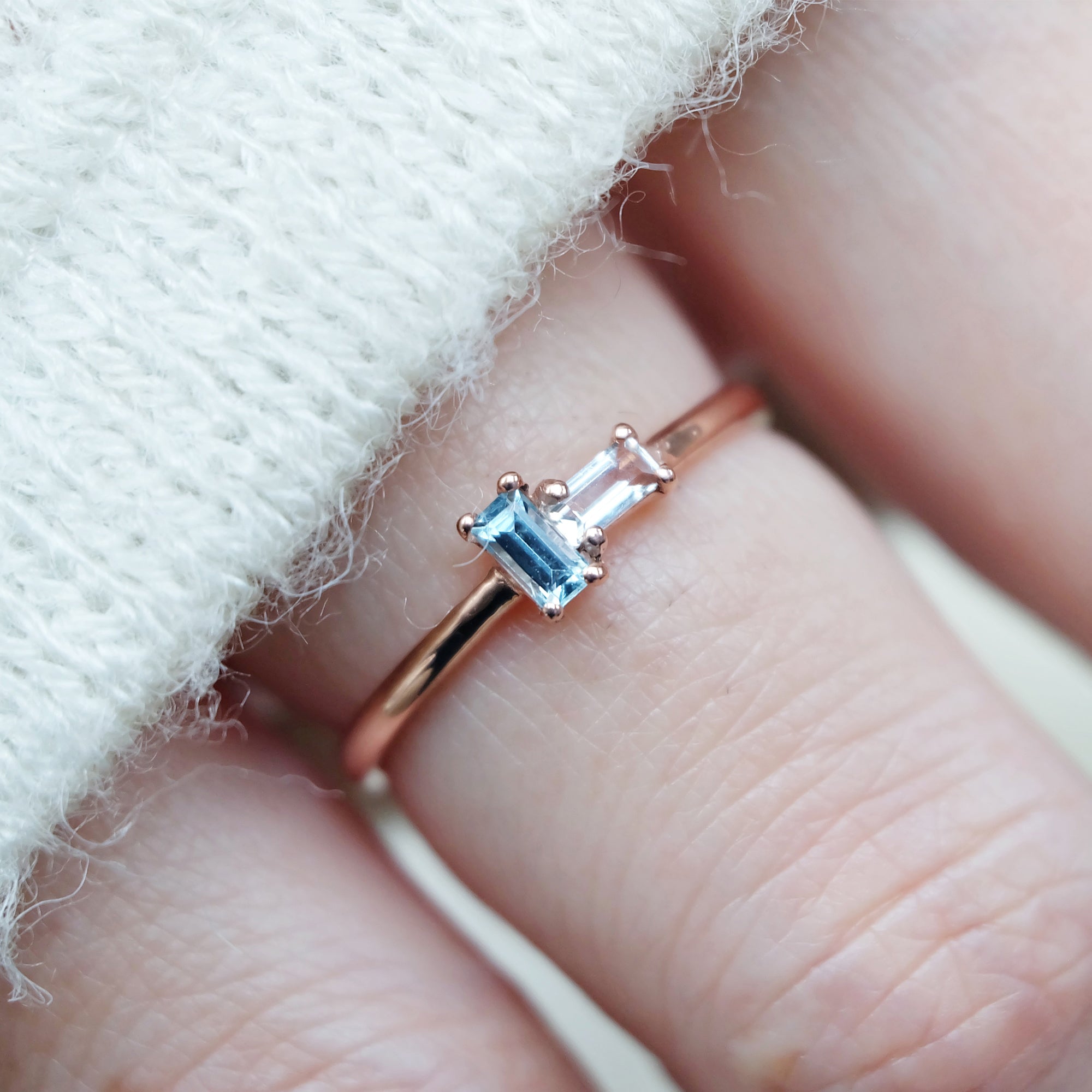 Aquamarine White Topaz Ring Asteria