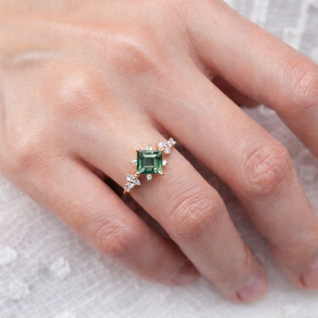 Green Tourmaline Diamond Gold Ring Budur