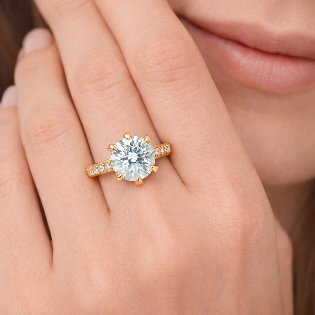 Moissanite Diamond Engagement Gold Ring Luna