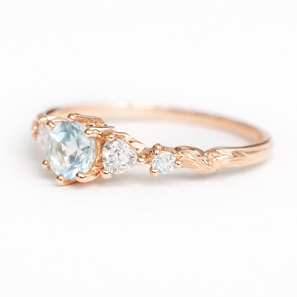 Aquamarine Diamond Gold Ring Ami