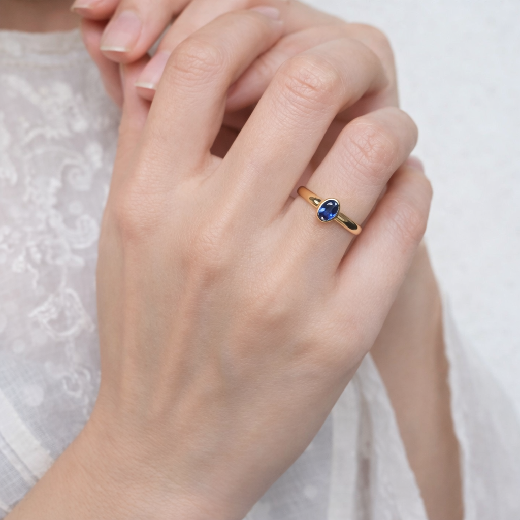 Sapphire Solitaire Gold Ring Tertu