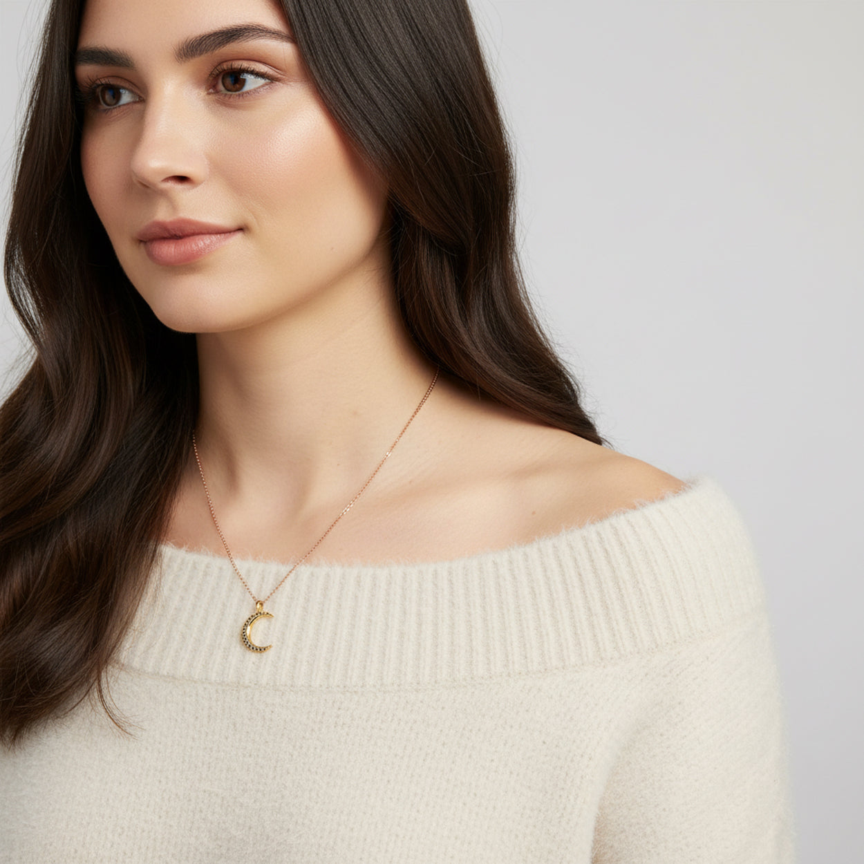 Crescent Moon Sapphire Gold Charm Amata