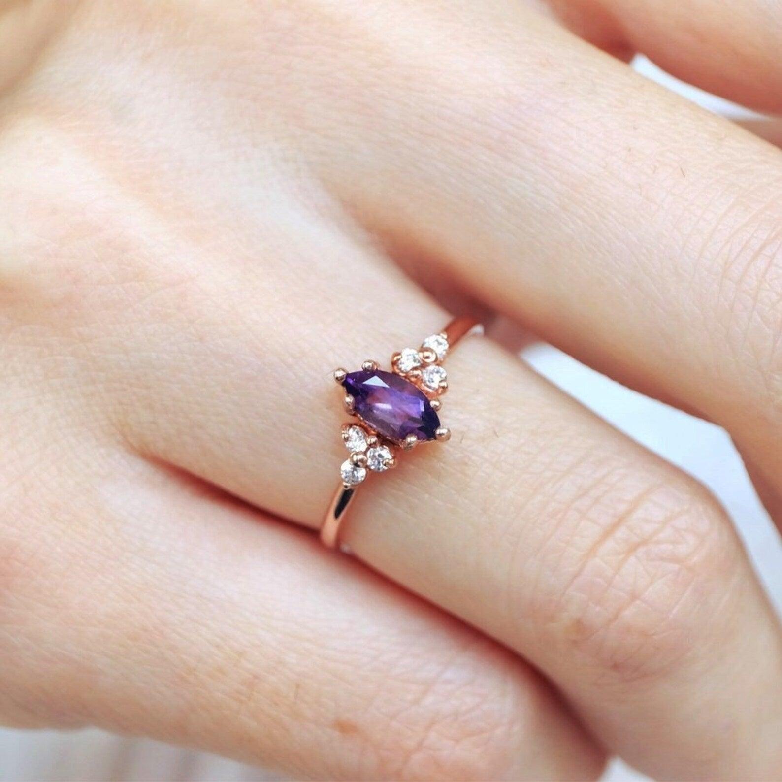 Marquise Amethyst Diamond Ring Renée - SOVATS