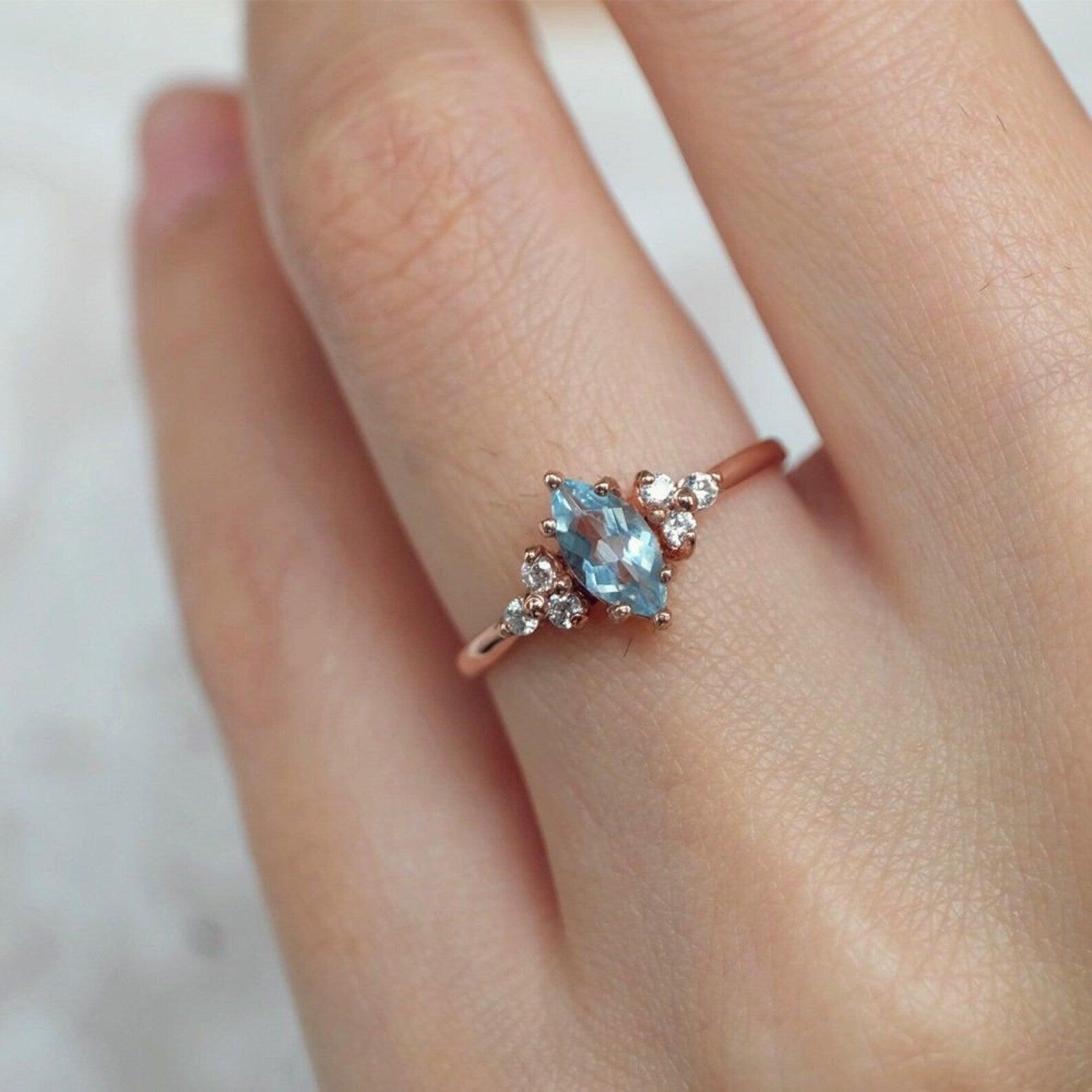 Marquise Aquamarine Diamond Ring Renée - SOVATS