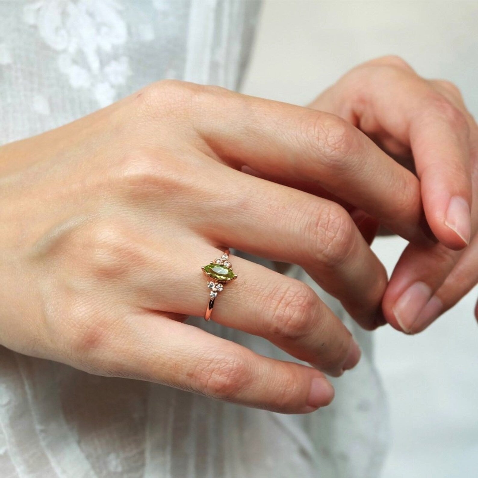 Marquise Peridot Diamond Ring Renée