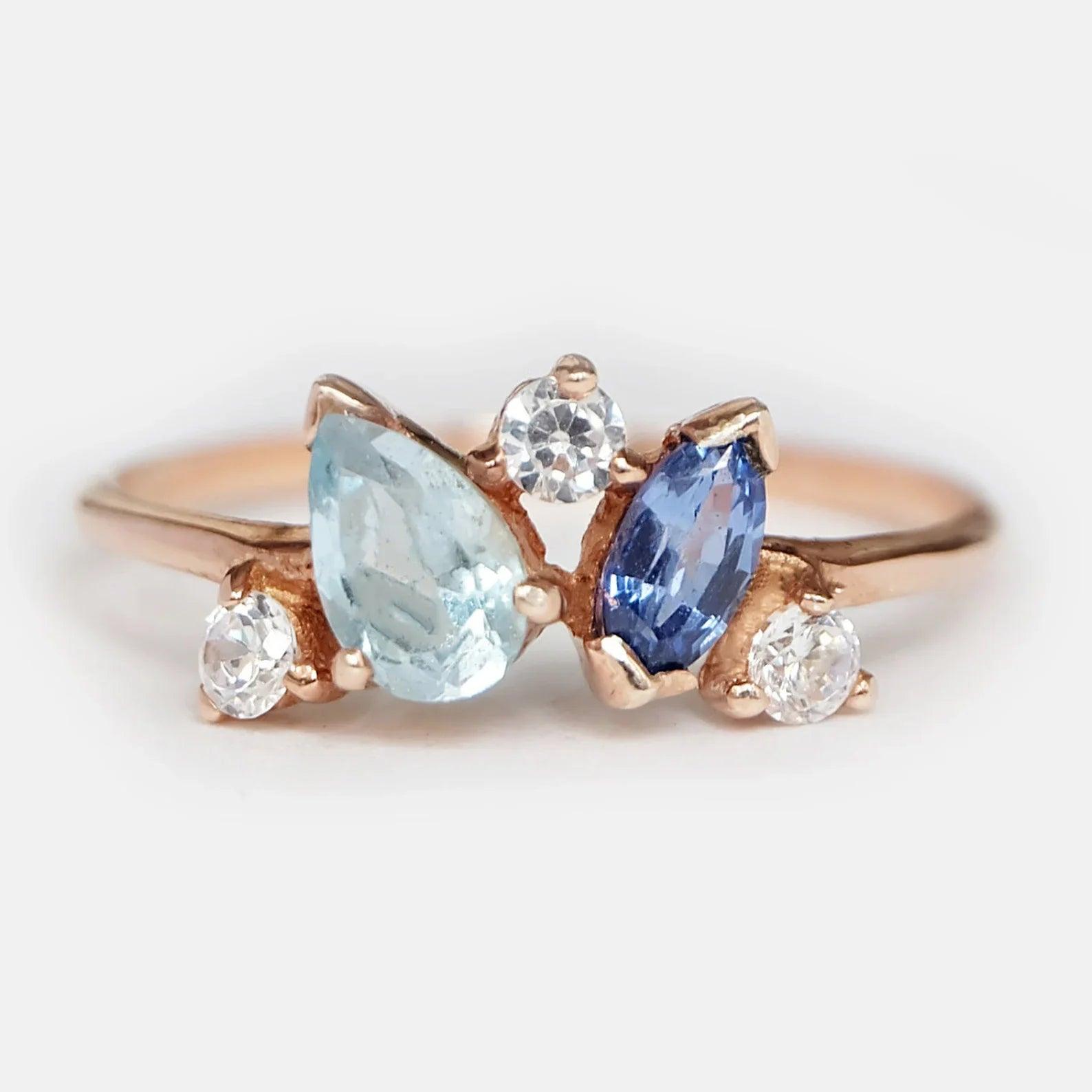 Sapphire Aquamarine Diamond Ring Luci - SOVATS