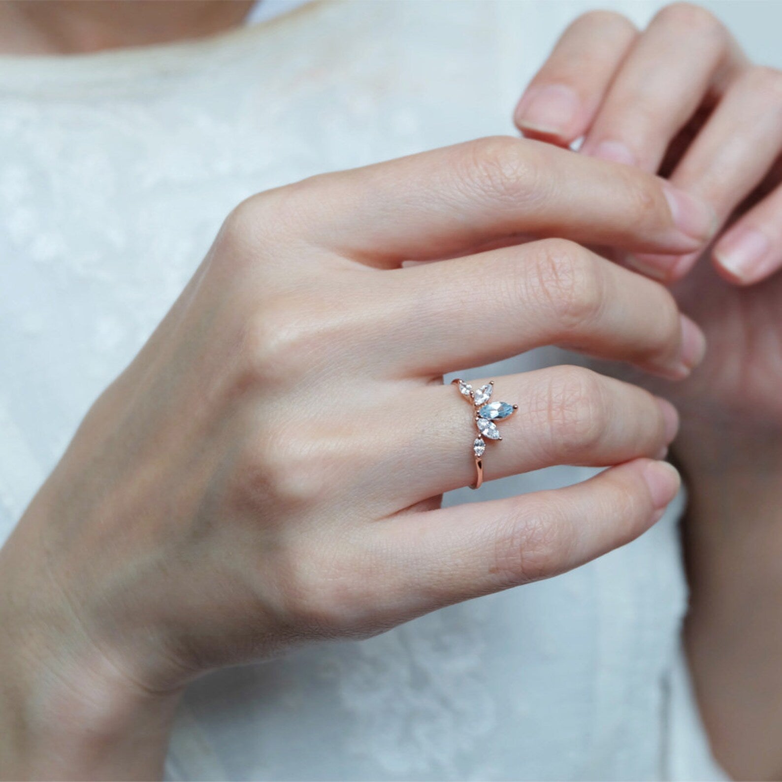 Aquamarine Cluster Ring Enu - SOVATS