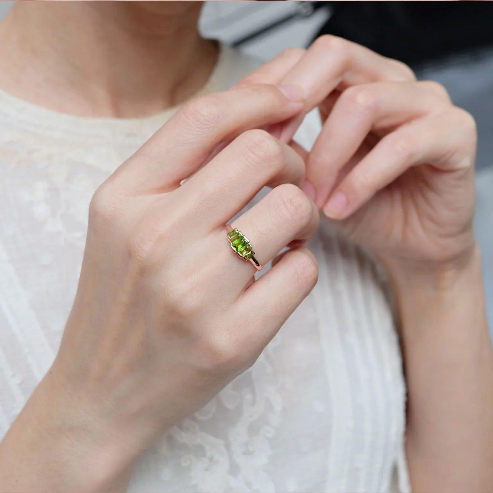 Peridot Baguette Ring Celestine - SOVATS