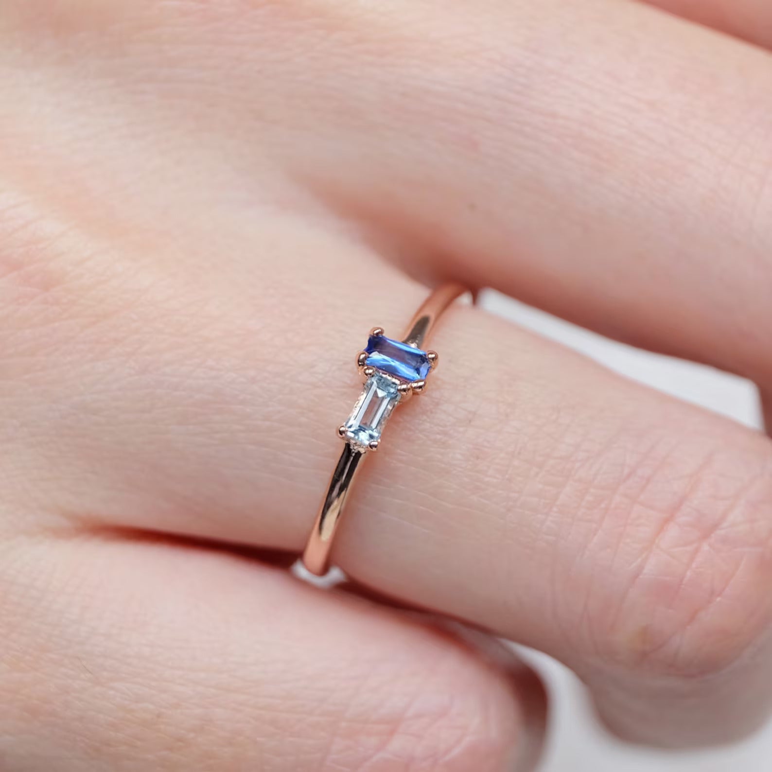 Sapphire Aquamarine Baguette Ring Helena