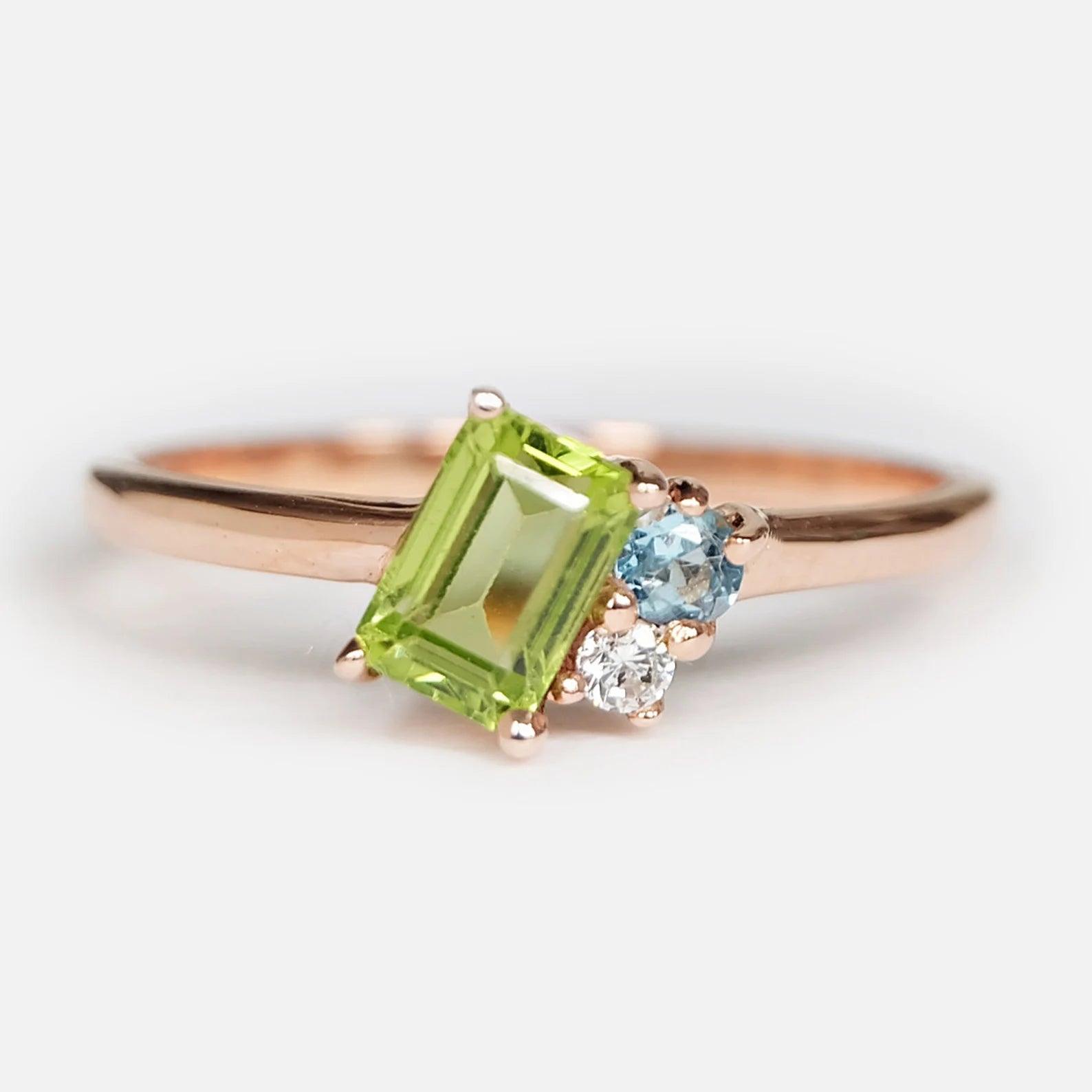 Peridot Aquamarine Diamond Ring Tiphaine - SOVATS