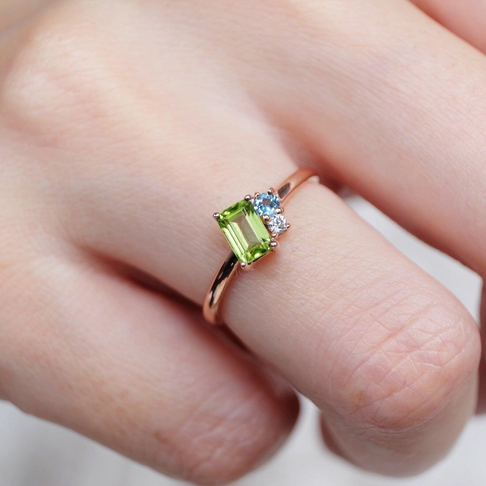 Peridot Aquamarine Diamond Ring Tiphaine - SOVATS