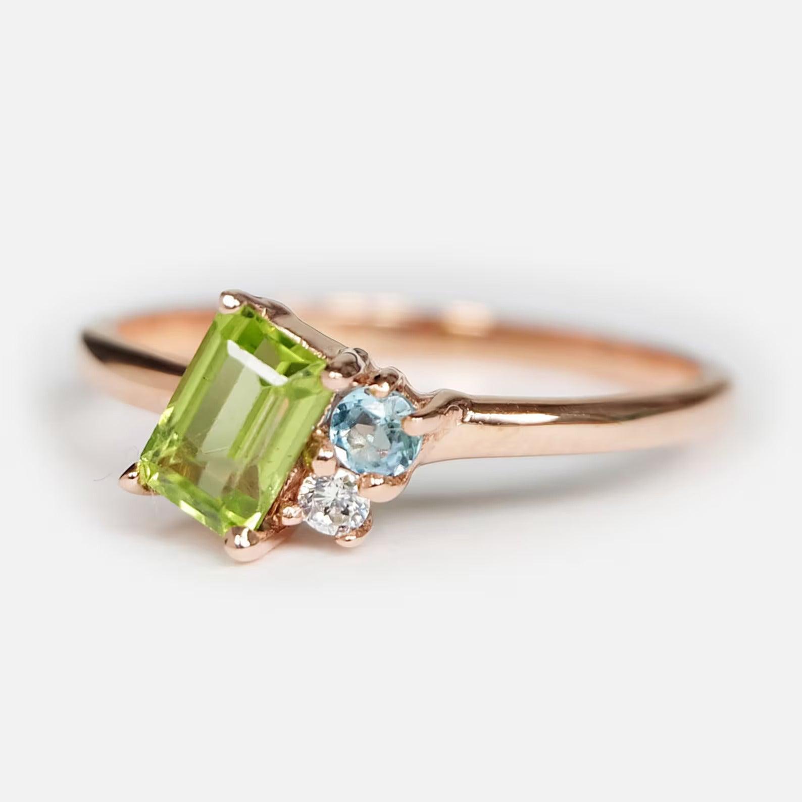 Peridot Aquamarine Diamond Ring Tiphaine - SOVATS