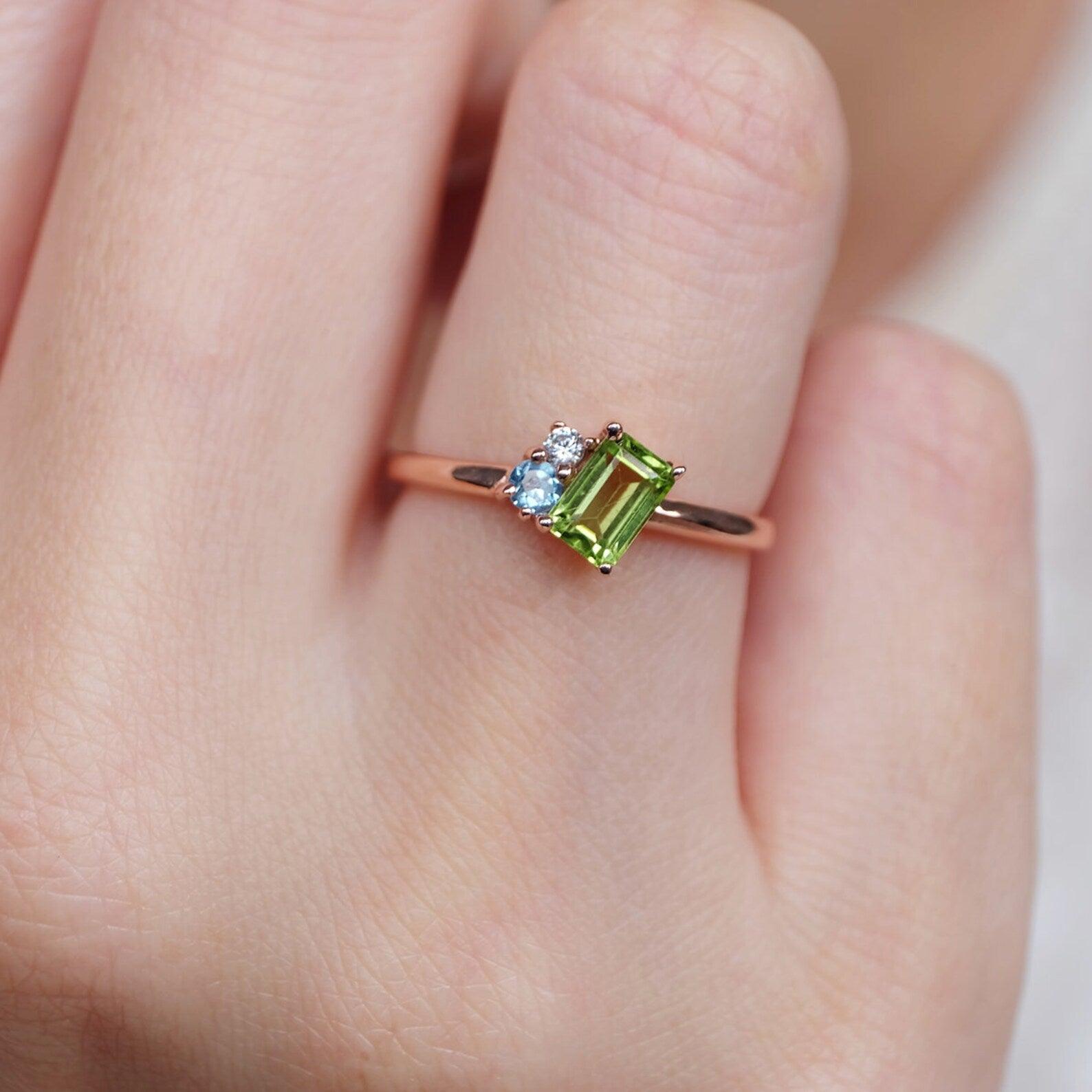 Peridot Aquamarine Diamond Ring Tiphaine - SOVATS