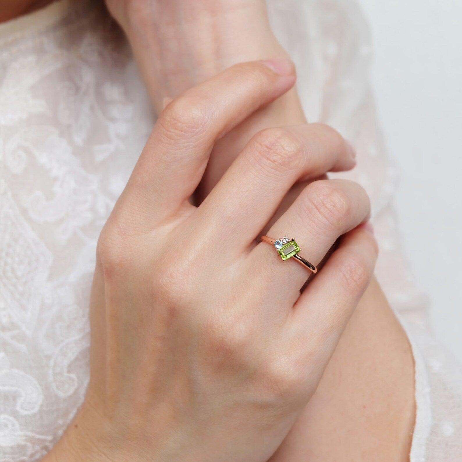 Peridot Aquamarine Diamond Ring Tiphaine - SOVATS