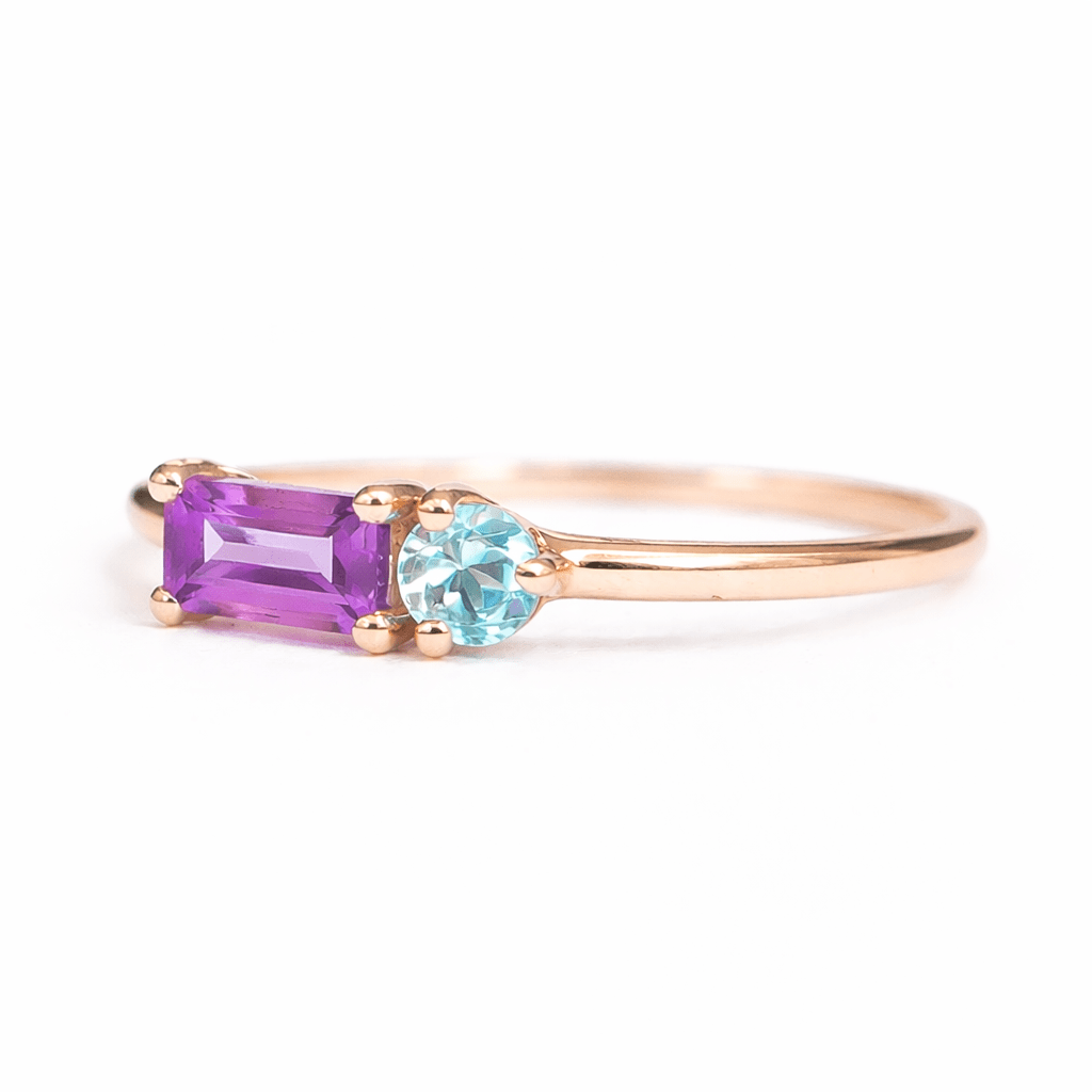 Amethyst and Aquamarine Gold Ring Jana - SOVATS
