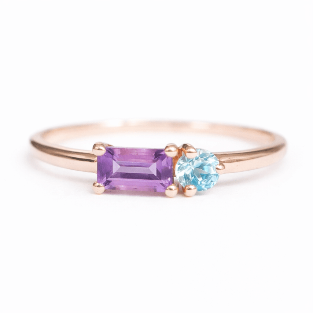 Amethyst and Aquamarine Gold Ring Jana - SOVATS