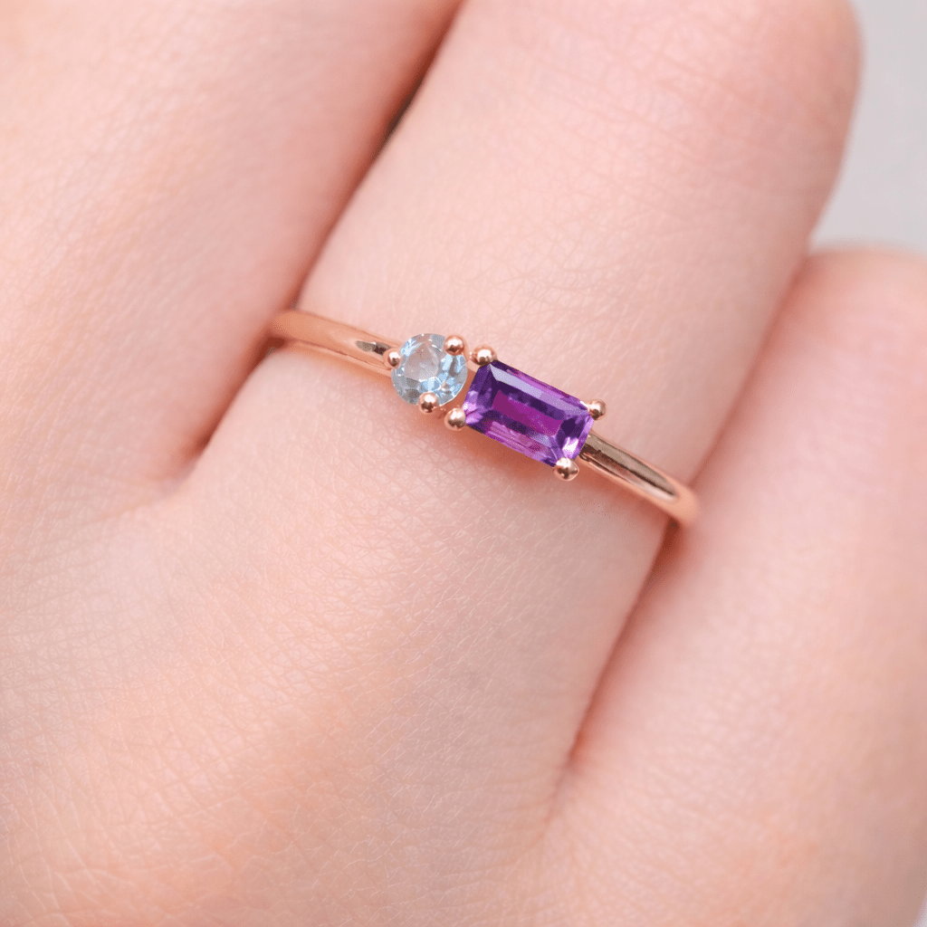 Amethyst and Aquamarine Gold Ring Jana - SOVATS